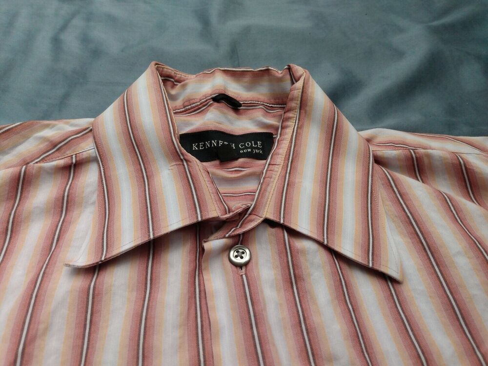 Kenneth Cole Men Shirt Sz 16 1/2 32-33 Red Stripe Long Sleeve Button Up Casual - Picture 5 of 7